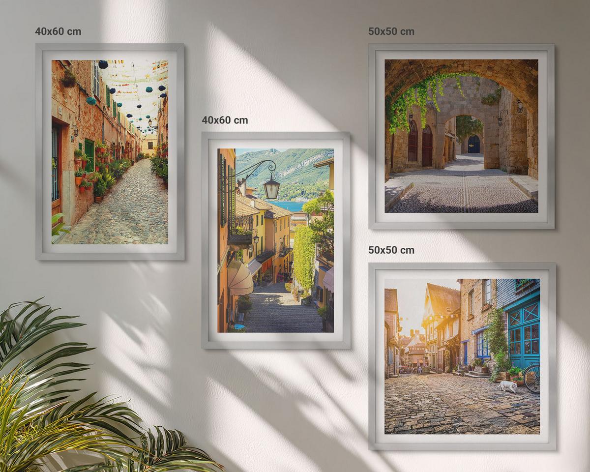 BILDER SET 4er Set - 50x50 cm & 40x60 cm Silberner Rahmen - Charmante Straßen mit Steinen - Silberfarben, Kunststoff (50/50cm) - TULUP