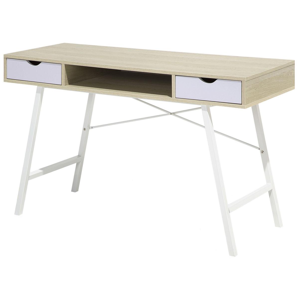 SCHREIBTISCH heller Holzfarbton/weiß 120/48/77 cm Clarita - Hellgrau, Holzwerkstoff (120/72/77cm) - Beliani