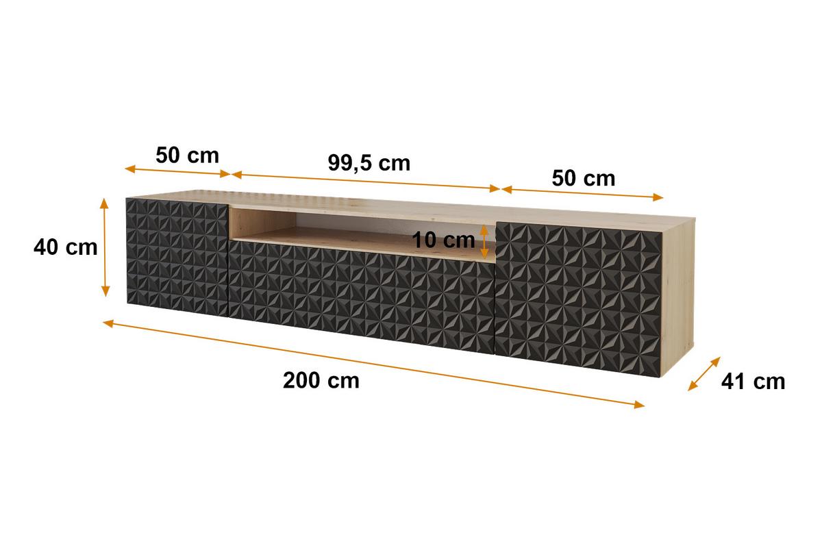 LOWBOARD VIRA-W 200x40x41 cm - Artisan / Schwarz - Schwarz, Holzwerkstoff (200/40/41cm) - ALTDECOR