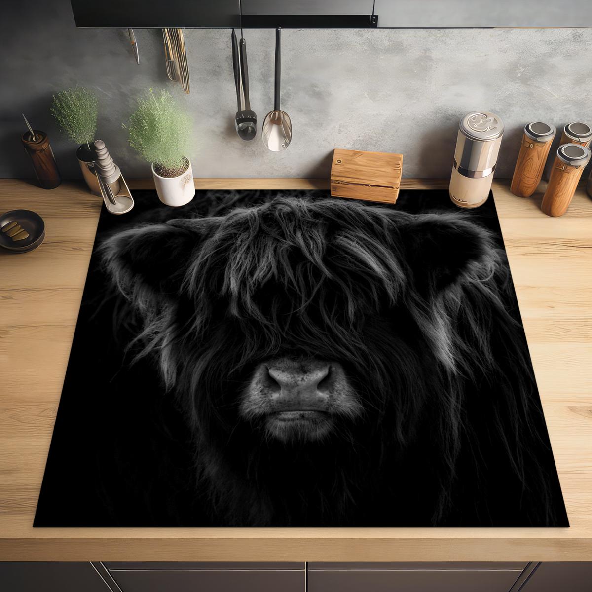 HERDABDECKPLATTE Schottischer Highlander - Kuh - Schwarz - Weiß - Tiere Induktionsmatte 78x78 cm - Schwarz, Kunststoff (78/78/0.2cm) - MuchoWow