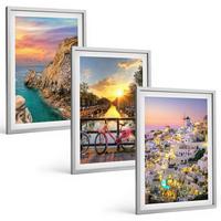 BILDER SET 3er Set - 40x60 cm Silberner Rahmen - Sonnenuntergang am Meer - Silberfarben, Kunststoff (40/60cm) - TULUP
