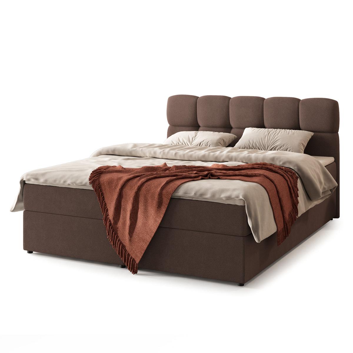 BOXBETT MERU 160x200 cm mit Matratze und Topper - Braun - Braun, Holz (160/200cm) - MASSENO