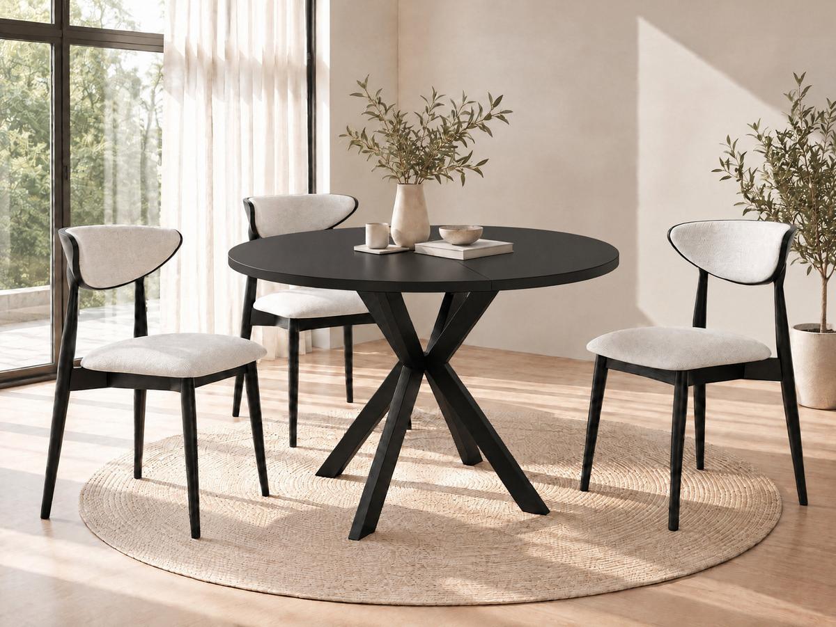 ESSTISCH Valeo runder ausziehbarer, Schwarz 120-200/120/76 cm - Schwarz, Holzwerkstoff/Metall (120/200/76cm) - WFL GROUP