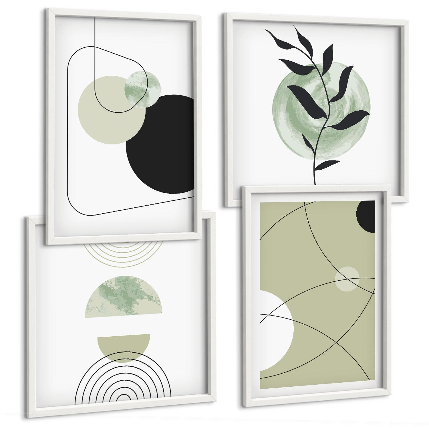 BILDER SET 4er Set - 50x50 cm & 40x60 cm Weißer Rahmen - Abstrakte Formen und Farben - Weiß, Kunststoff (50/50cm) - TULUP