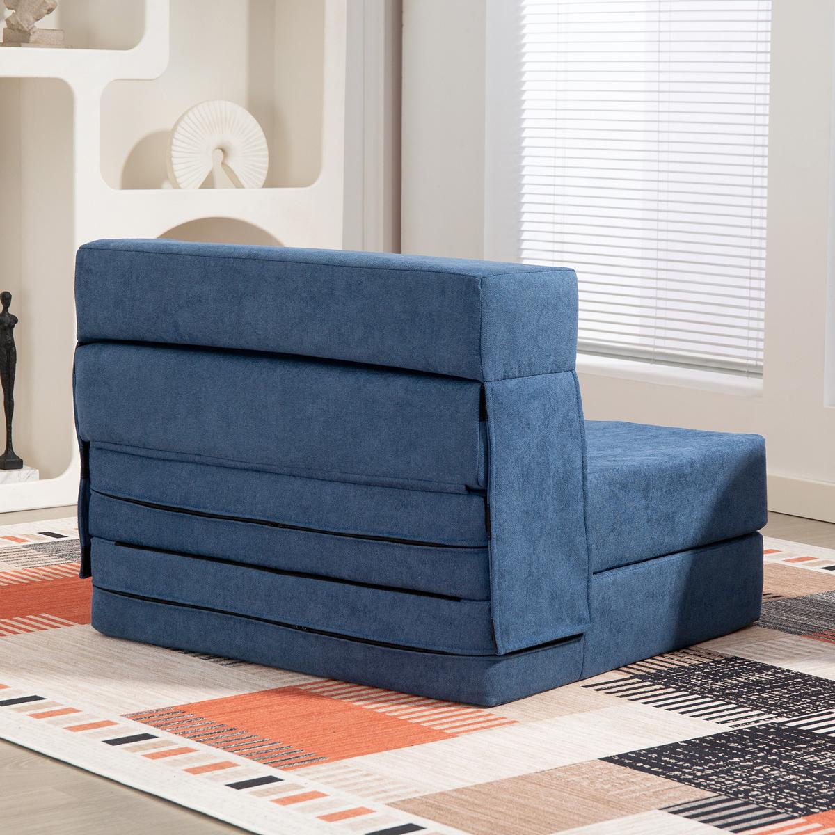 3 in 1 Schlafsessel, klappbares Schlafsofa mit Bettfunktion, Lendenkissen, Blau - Blau, Kunststoff (80/15/210cm) - HOMCOM