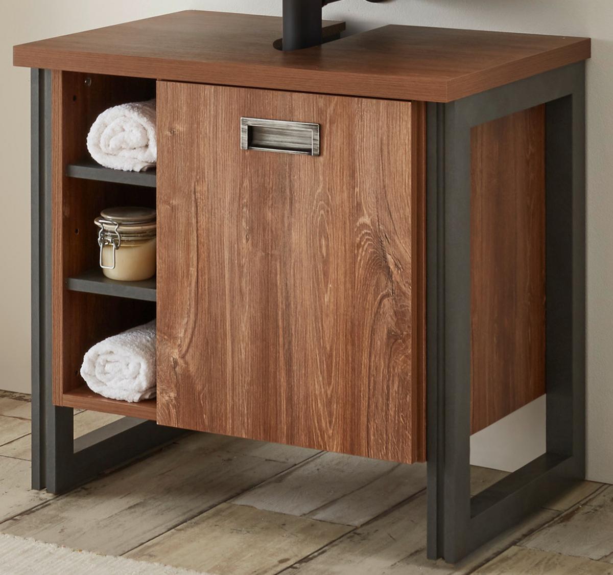 WASCHBECKENUNTERSCHRANK Eiche Stirling, Matera grau, Badmöbel Unterschrank 61 x 62 cm - Eichefarben/Grau, Holzwerkstoff (61/62/40cm) - Furn.Design