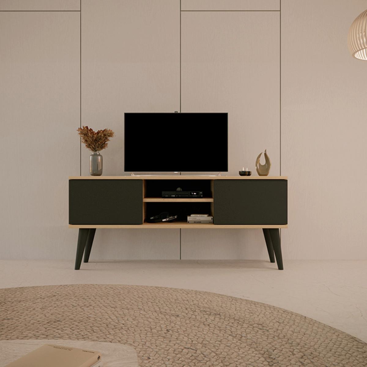 TV-MÖBEL Toronto Schwarz und Holz - Schwarz/Braun, Holzwerkstoff (120/35/55cm) - Petits-meubles