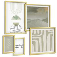 BILDER SET 5er Set - 50x50 cm & 20x30 cm & 40x60 cm Goldrahmen - Geometrische Pflanzenmuster - Goldfarben, Kunststoff (40/60cm) - TULUP