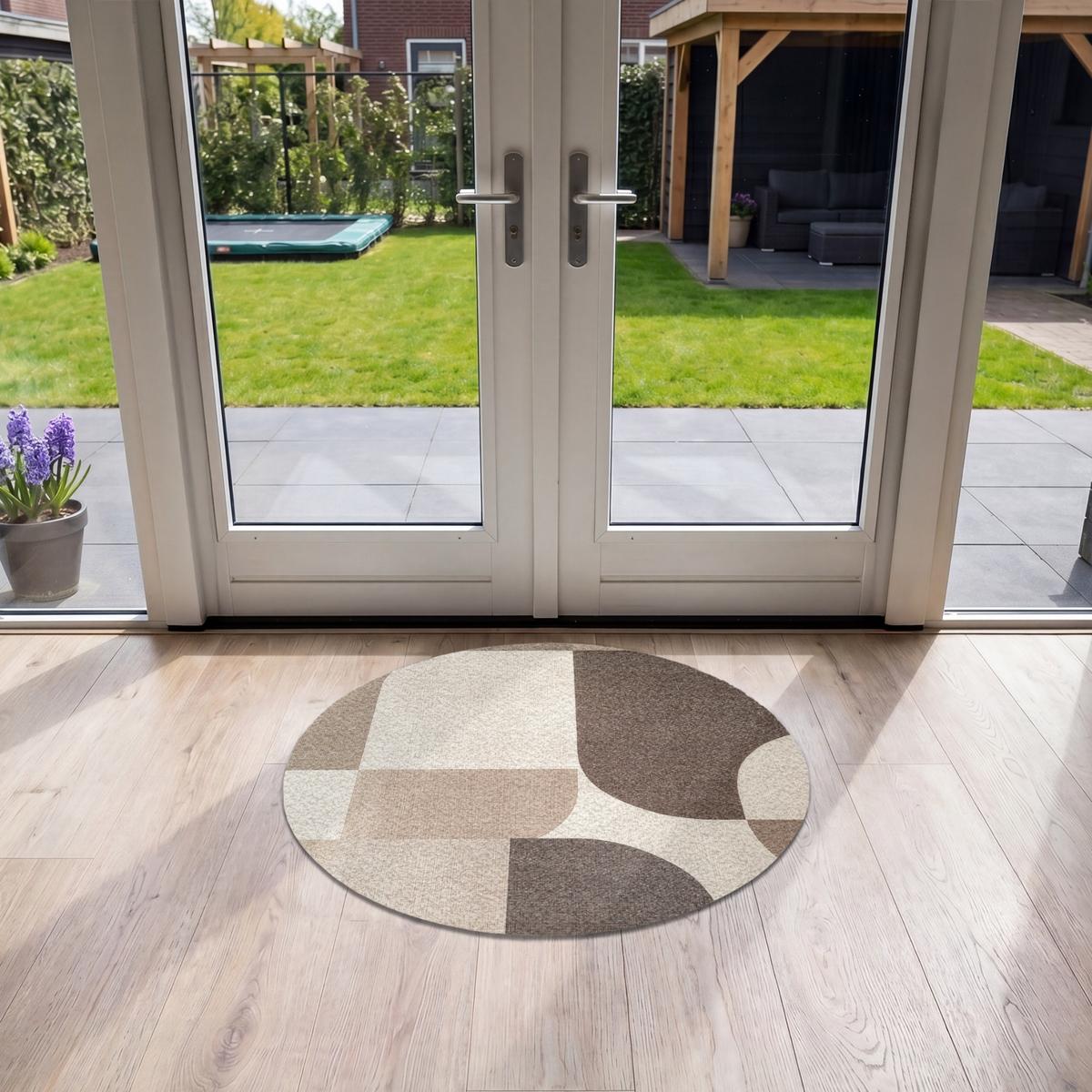 FUSSMATTE Geometrisch - Gewebte Struktur - Modern Fußabtreter 90x90 cm - Beige, Kunststoff (90/0.4cm) - MuchoWow