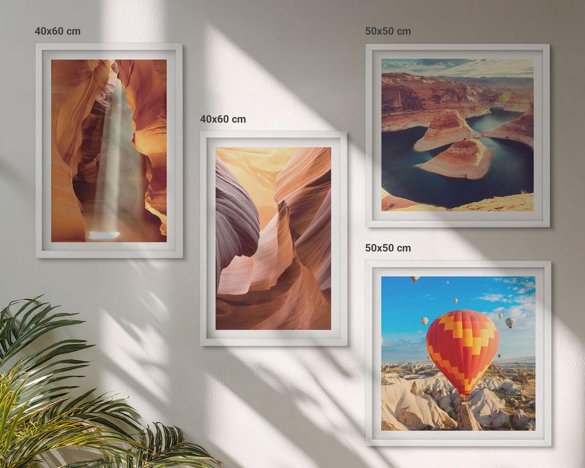 BILDER SET 4er Set - 50x50 cm & 40x60 cm Weißer Rahmen - Wasserfall in der Schlucht - Weiß, Kunststoff (50/50cm) - TULUP