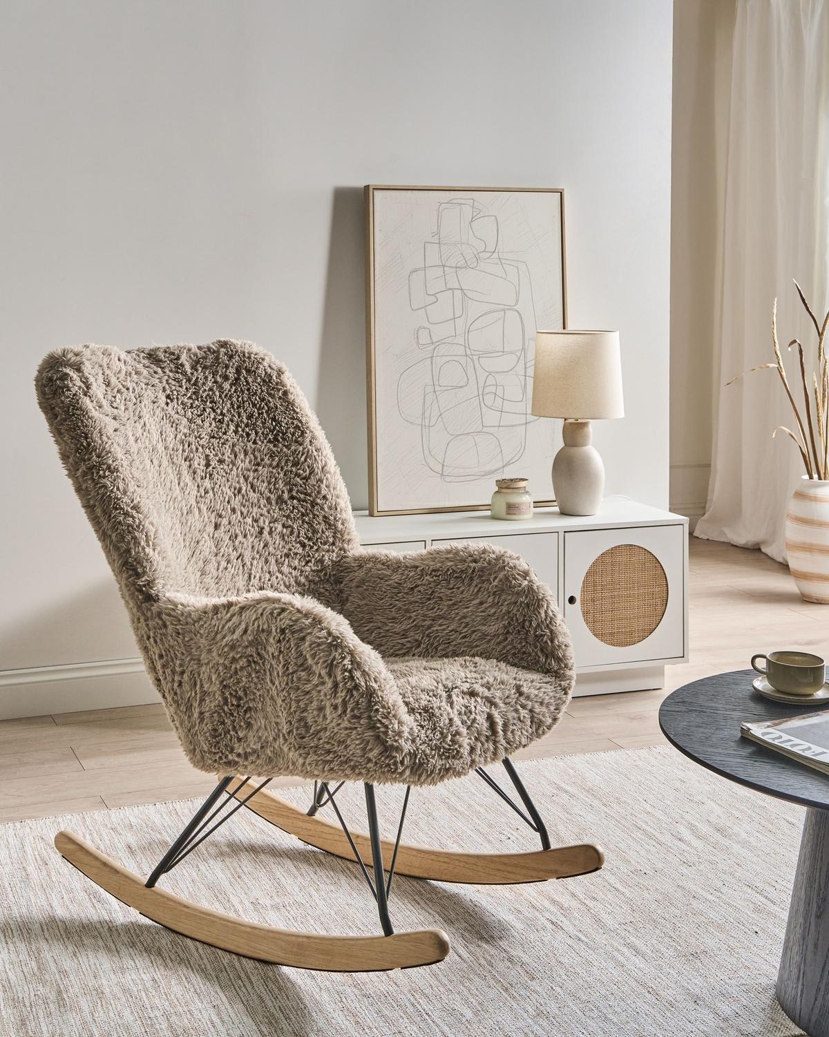 SCHAUKELSESSEL Webpelz Taupe Akra - Hellbraun, Textil (66/104/98cm) - Beliani