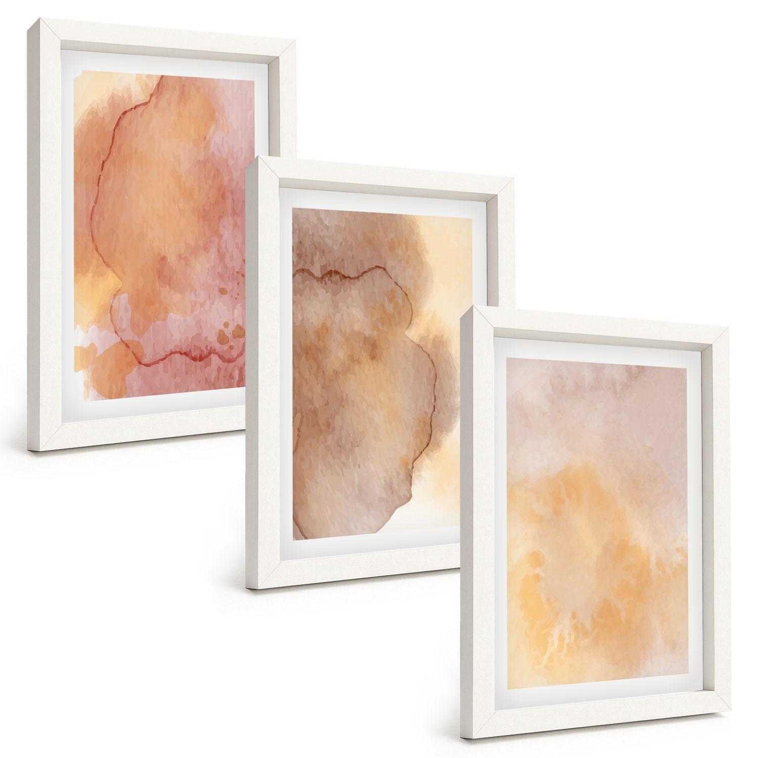 BILDER SET 3er Set - 20x30 cm Weißer Rahmen - Warme, farbenfrohe Aquarelltexturen - Weiß, Kunststoff (20/30cm) - TULUP