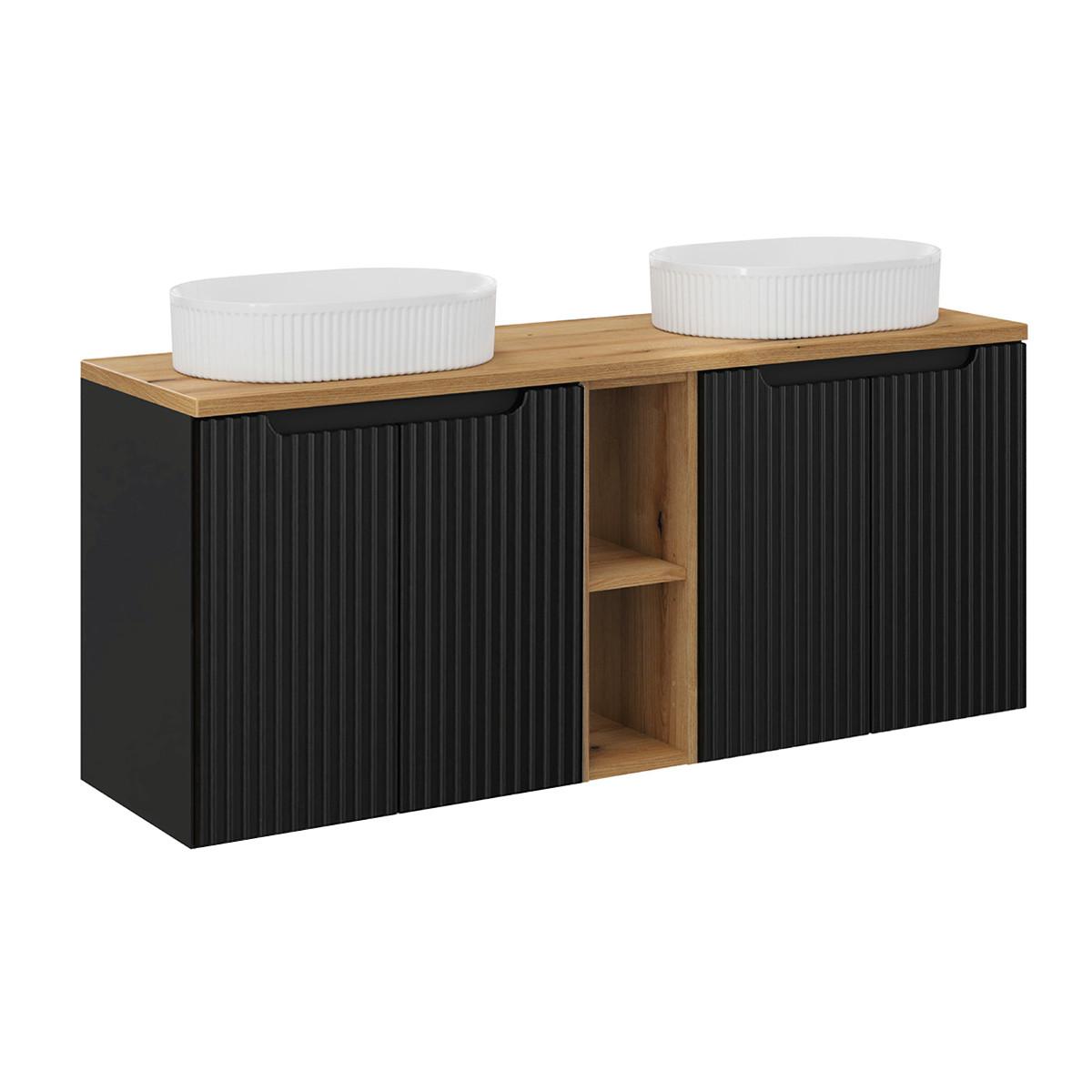 DOPPELWASCHTISCH 140.4cm Riva Schwarz und Holz - Schwarz, Holzwerkstoff (140.4/59.5/40cm) - Petits-meubles
