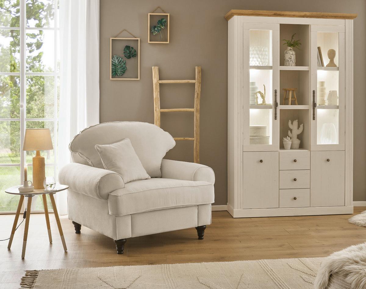 SESSEL beige Landhaus, Loungesessel 110 cm - Beige/Braun, Holz/Textil (110/95/100cm) - Furn.Design