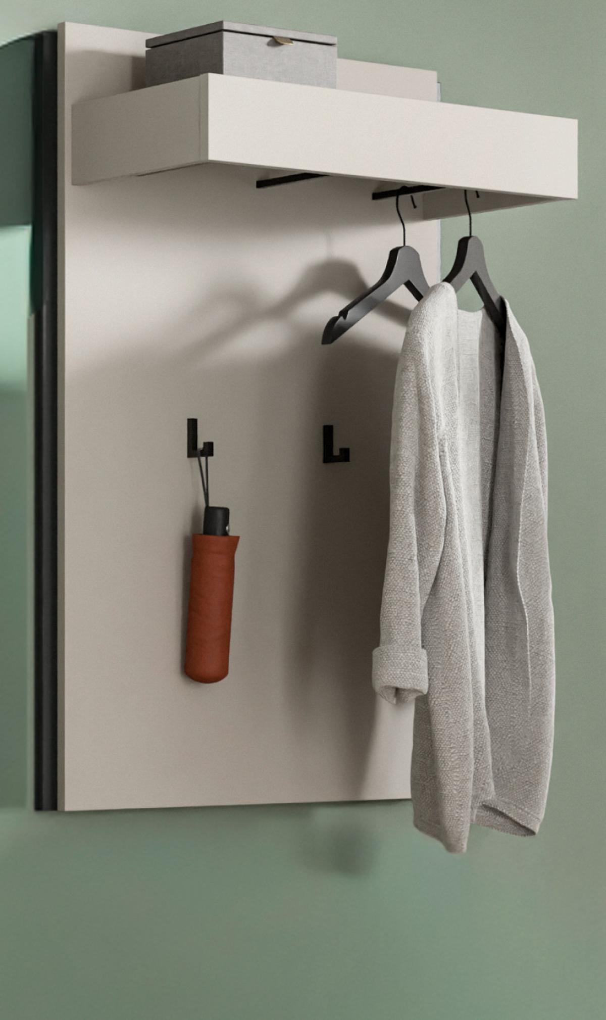 GARDEROBENPANEEL Kaschmir 75 x 106 cm, Wandgarderobe mit Kleiderstange - Kaschmir/Schwarz, Holzwerkstoff (75/106/30cm) - Inn.Furn