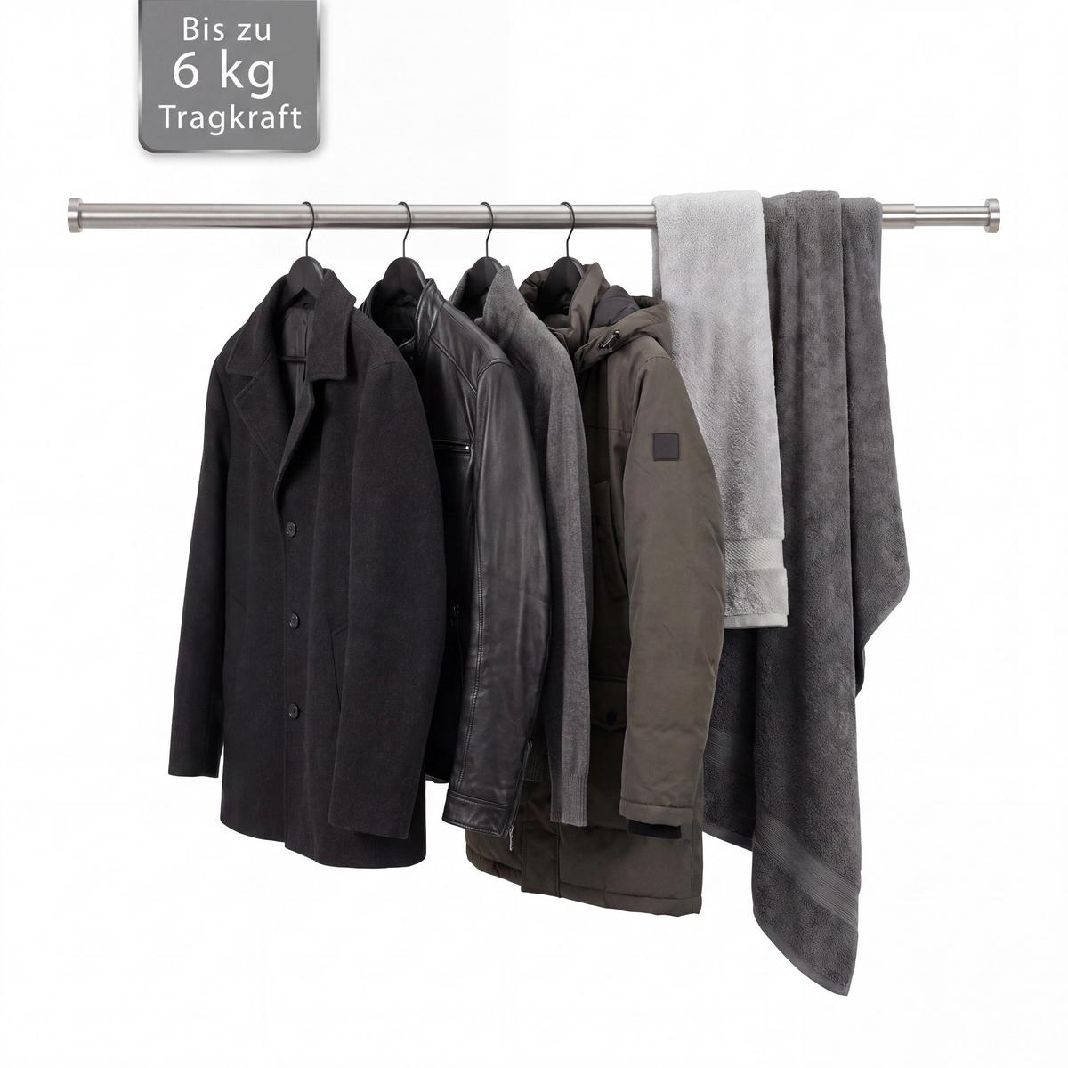 DUSCHVORHANGSTANGE ohne Bohren ausdrehbare Teleskop-Klemmstange aus Metall 125-220cm - Silberfarben, Metall (125cm) - Deco-Raum