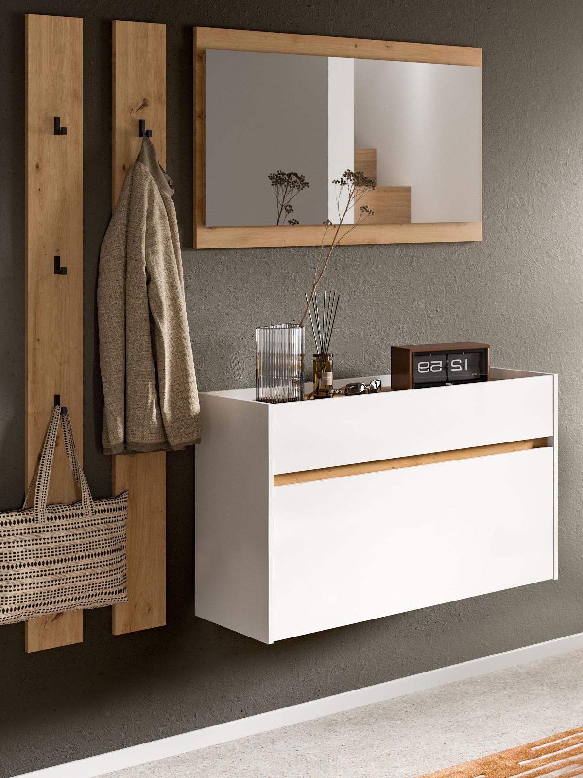 GARDEROBEN-SET weiß und Artisan Eiche, Flur Garderobe 4-teilig, 172 x 197 cm - Weiß/Eiche Artisan, Holzwerkstoff (172/197/32cm) - Inn.Furn