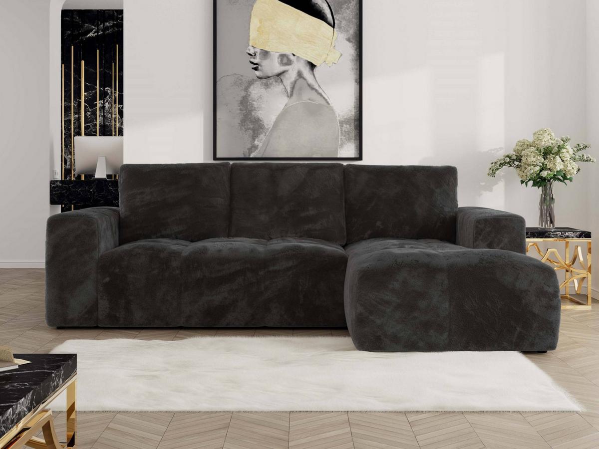 ECKSOFA MONIVA Dunkelgrau Plüsch - Rechts - Dunkelgrau/Schwarz, Textil (266/164cm) - MKS