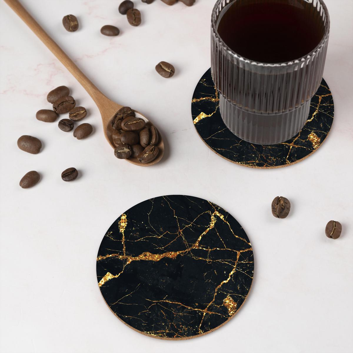 GLASUNTERSETZER Gold - Marmor - Glitzer - Luxus Getränkeuntersetzer 10x10 cm - Goldfarben, Naturmaterialien (10/0.2cm) - MuchoWow