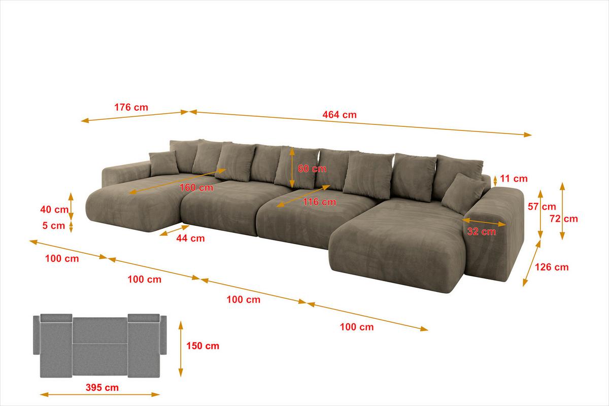 WOHNLANDSCHAFT mit Schlaffunktion ESKAR-U2-464x176x72cm Braun - Braun, Holzwerkstoff/Kunststoff (176/72/464cm) - ALTDECOR