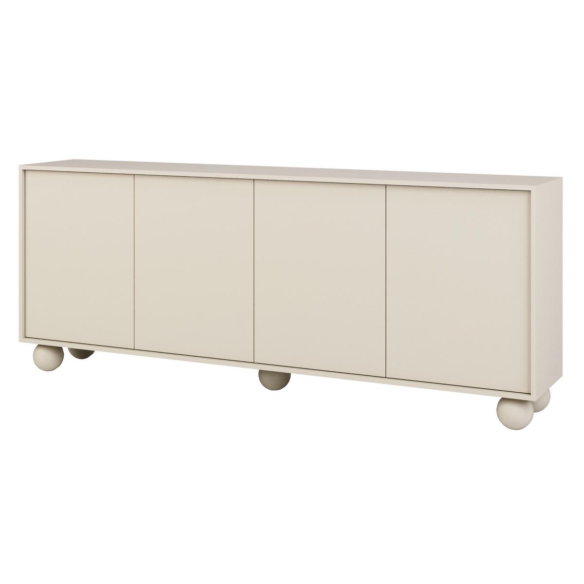 KOMMODE Adel mit 4 Türen und runden Füßen, 204 cm, Griffloss, Kaschmir - Kaschmir, Holzwerkstoff (204/81/38cm) - Beautysofa