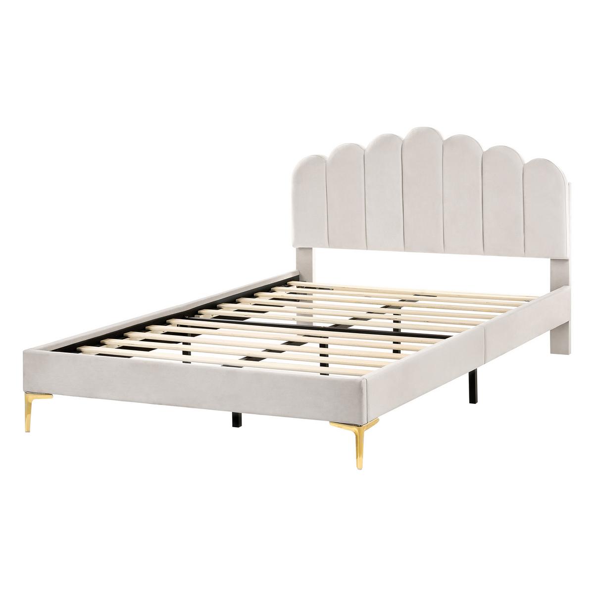 BETT mit Lattenrost 140/200 Samtstoff Cremeweiß Sauvian - Creme, Textil (140/200cm) - Beliani