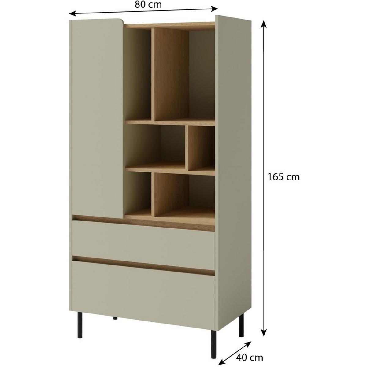 BÜCHERREGAL Lico mit 2 Schubalden und 1 Tür, Eukalyptus - Eukalyptusholzfarben, Holzwerkstoff (80/165/40cm) - Beautysofa