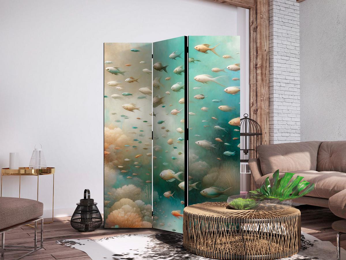 PARAVENT Akustik 3-tlg 135x172 cm Fische Im Ozean Boho - Multicolor, Holz/Textil (135/172/3cm) - Muralo