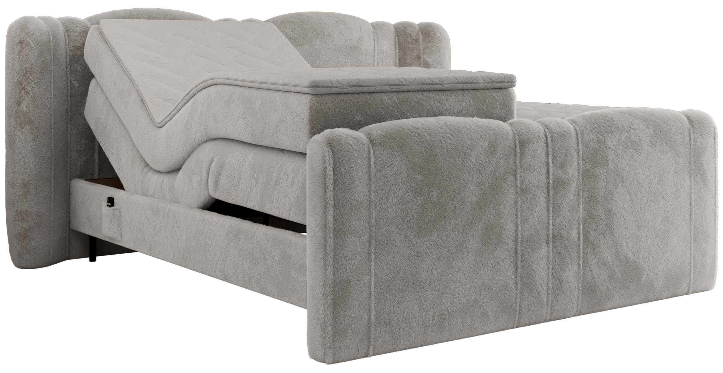 BOXBETT FORTINA 180/200 - Hellgrau Plüsch - H4 - Hellgrau, Holz/Textil (180/200cm) - MKS