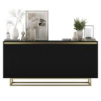 SIDEBOARD Selene 3D Schwarz Matt mit geriffelten Fronten Glamour 167 cm - Goldfarben/Schwarz, Holzwerkstoff/Metall (167/79/35cm) - Meble Lindner