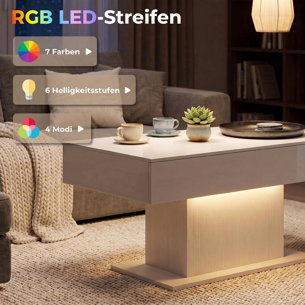 COUCHTISCH Spanplatte MDF Weiß - Weiß Hochglanz/Weiß, Holzwerkstoff (108/48/55cm) - HOMCOM