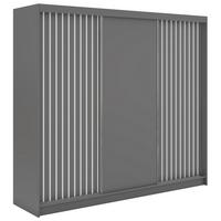SCHWEBETÜRENSCHRANK mit Lamellen und Schubladen LUMOS - 240 - Grau und Weiß - Alufarben/Weiß, Holzwerkstoff/Metall (240/216/61cm) - MKS