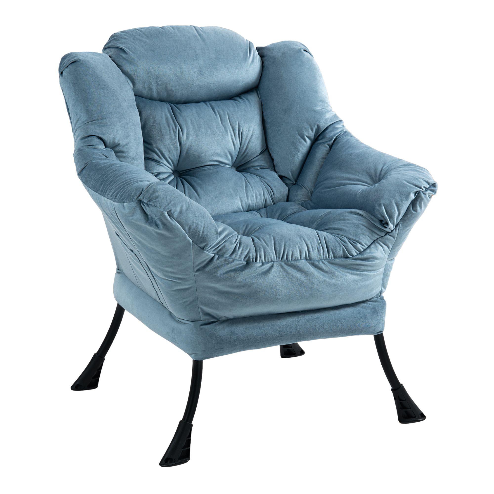 SESSEL aus samt und metall, mit kopfstütze und seitentasche - Hellblau, Metall (75/85/80cm) - Urban Meuble