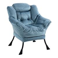 SESSEL aus samt und metall, mit kopfstütze und seitentasche - Hellblau, Metall (75/85/80cm) - Urban Meuble