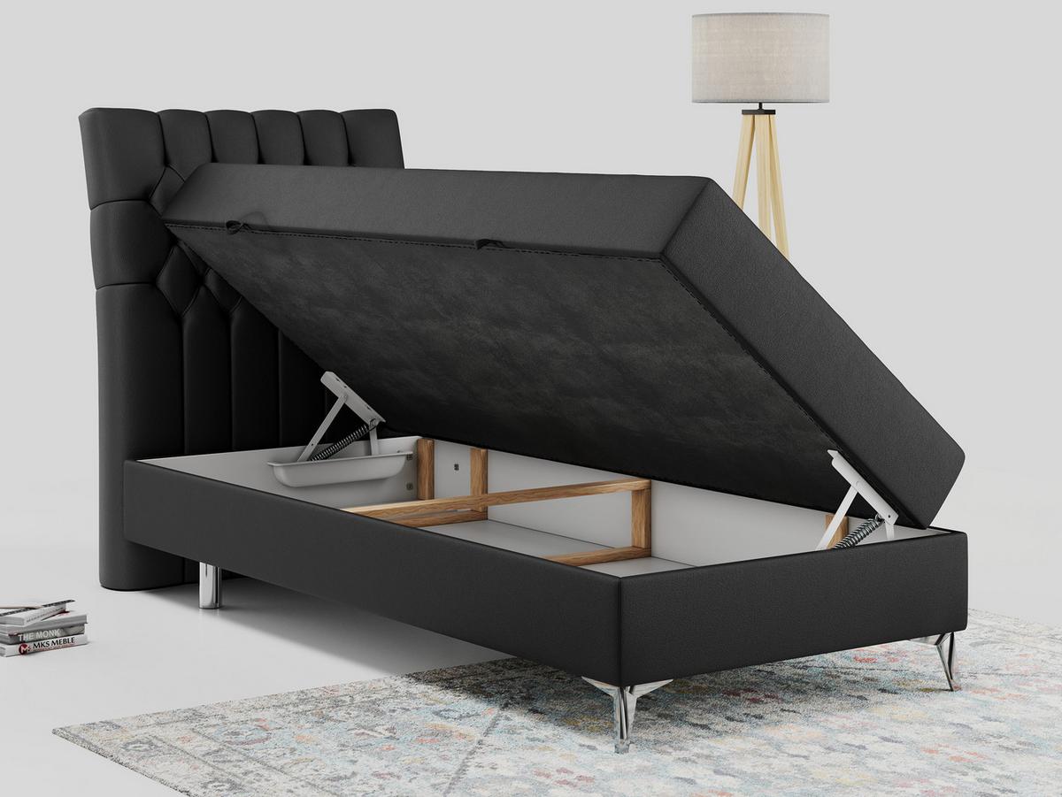 BOXBETT MILEN 90/200 Schwarz Kunstleder - H3 - Links Seite - Schwarz, Holz/Textil (90/200cm) - MKS