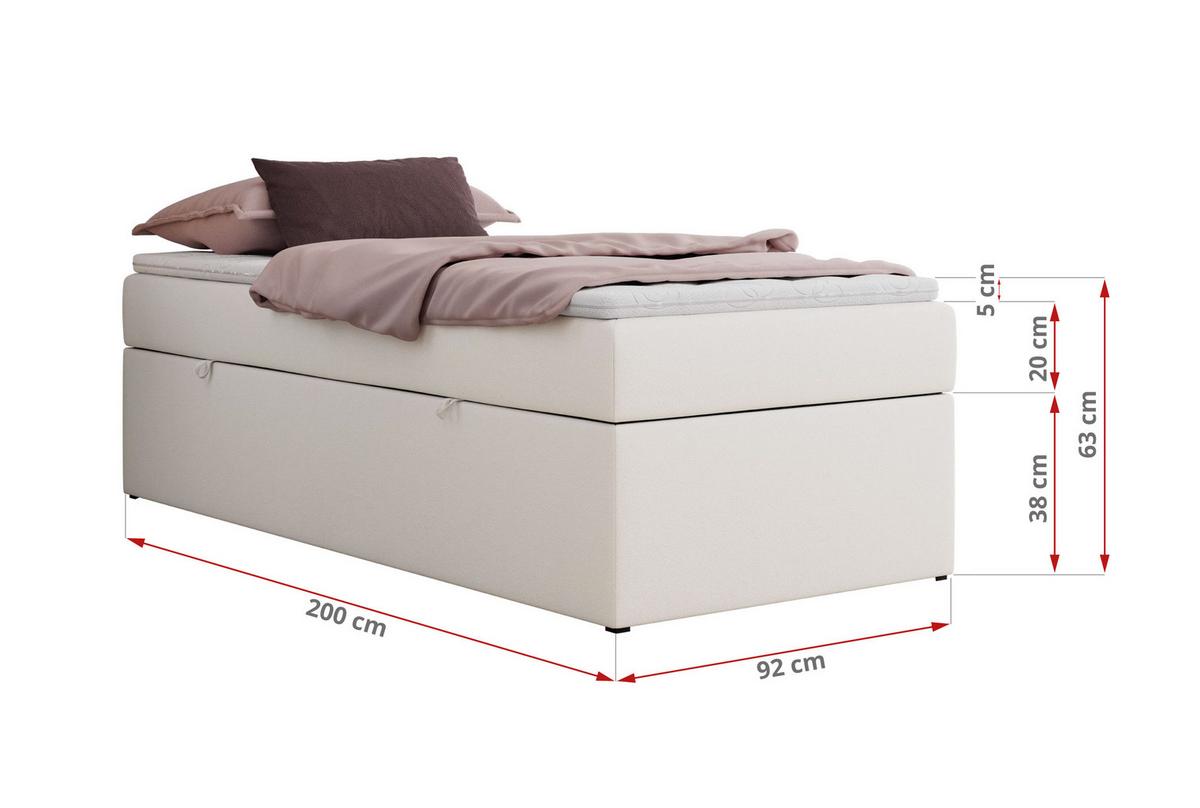 BOXBETT ZERO 90/200 - Weiß Kunstleder - H3 - Topper Visco - Weiß, Textil (90/200cm) - MKS