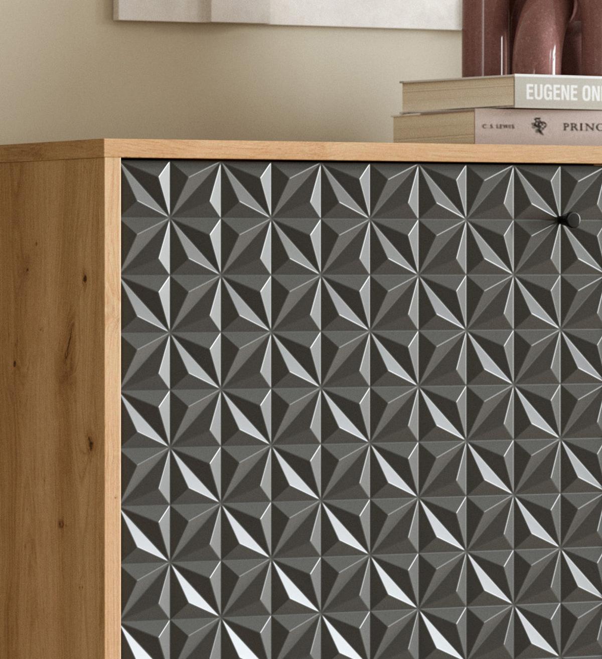 KOMMODE grau, Eiche Artisan 110 x 96 cm, Sideboard mit 3D-Struktur - Schwarz/Eiche Artisan, Holzwerkstoff/Kunststoff (110/96/40cm) - Inn.Furn