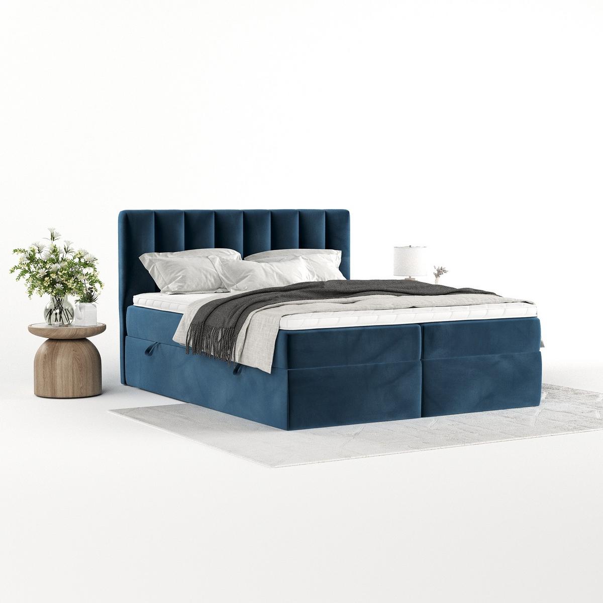 BOXBETT Bari 140/200 cm Dunkelblau im Kronos Stoff - Dunkelblau, Holz/Holzwerkstoff (140/200cm) - AltaBeds