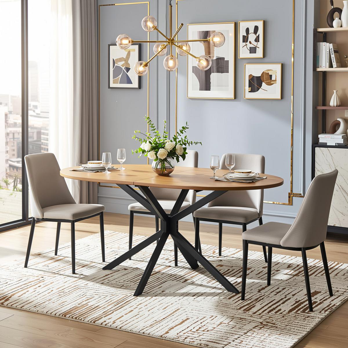ESSTISCH Ovaler 120 cm Natur & Metall – Kompakttisch mit Kreuzgestell im modernen Design - Eichefarben, Holzwerkstoff (80/120/75cm) - Urban Meuble