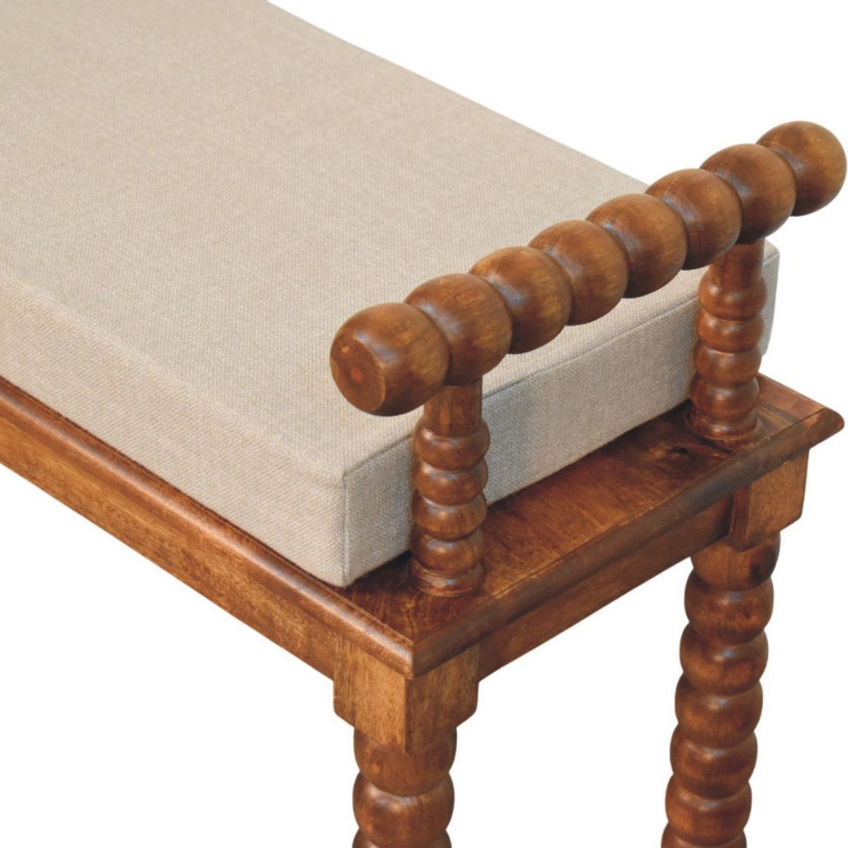 SITZBANK mit Amber-Eichen-Finish, Sitz mit Leinenbezug in Schlammton, braun - Braun, Holz (100/60/35cm) - Artisan Furniture