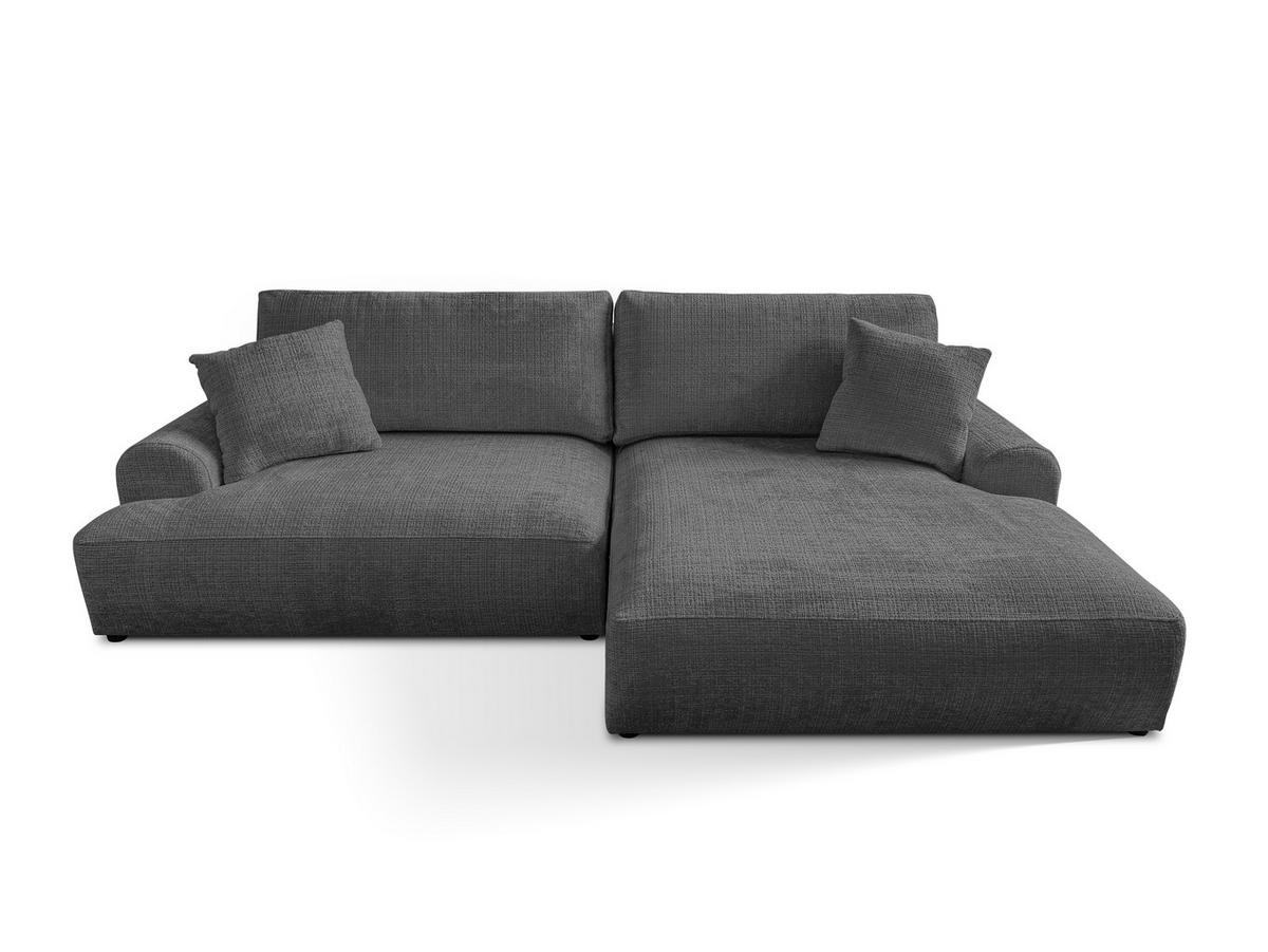 ECKSOFA Melvano mit Schlaffunktion und Bettkasten im Japandi-Stil aus weichem Grau Chenille-Stoff - Schwarz/Grau, Holz/Kunststoff (240/145cm) - S-Style