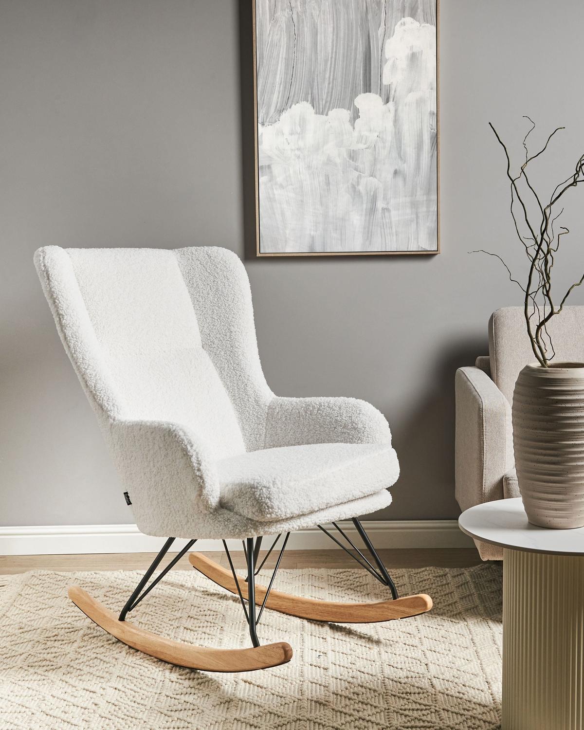 SCHAUKELSESSEL Bouclé Cremeweiß Luoma - Creme/Schwarz, Textil (69/106/97cm) - Beliani