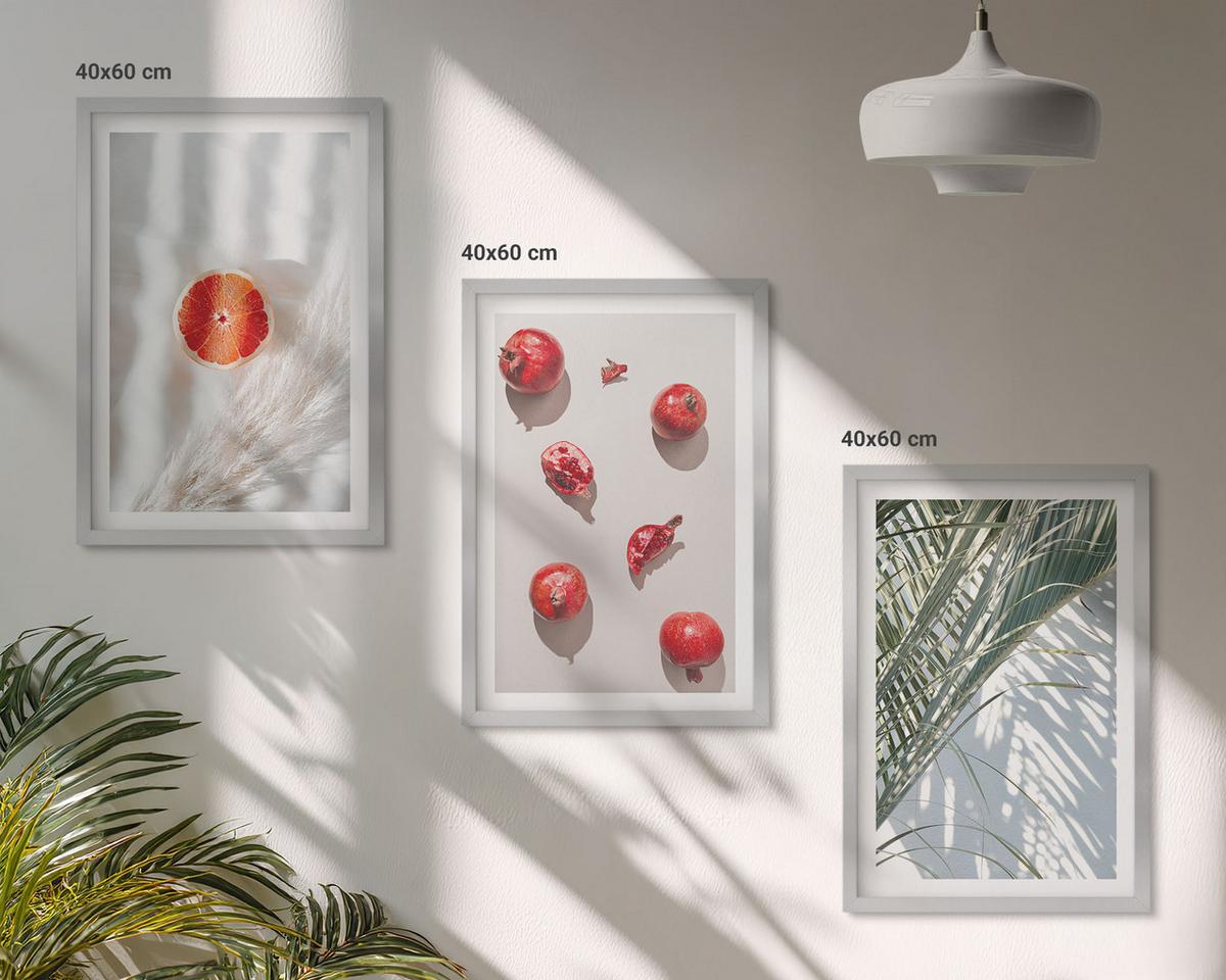 BILDER SET 3er Set - 40x60 cm Silberner Rahmen - Feiertagspalmenfrüchte - Silberfarben, Kunststoff (40/60cm) - TULUP