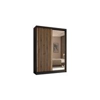 KLEIDERSCHRANK mit Spiegel-Schiebetüren und Aluminium-Leisten, LED-Beleuchtung - LAMELO- 150 cm Schwarz+Artisan+Schwarz - Schwarz, Holzwerkstoff (150/216/61cm) - ALTDECOR