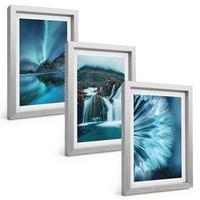 BILDER SET 3er Set - 20x30 cm Silberner Rahmen - Winterlandschaften mit Wasserfällen - Silberfarben, Kunststoff (20/30cm) - TULUP