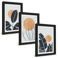 BILDER SET 3er Set - 20x30 cm Schwarzer Rahmen - Pflanzenmuster große Sonnen minimalistisch - Schwarz, Kunststoff (20/30cm) - TULUP