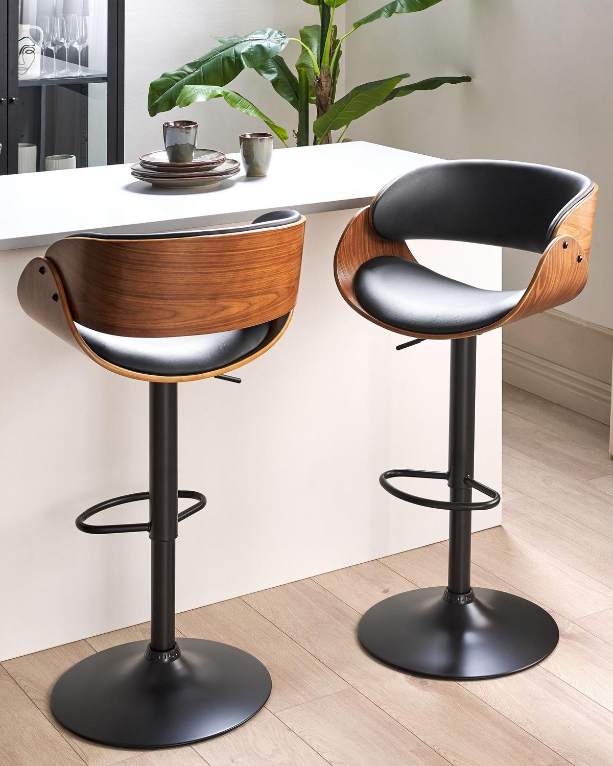 BARSTUHL 2er-Set Kunstleder drehbar SchwarzBaku II - Schwarz, Kunststoff (53/85/45cm) - Beliani