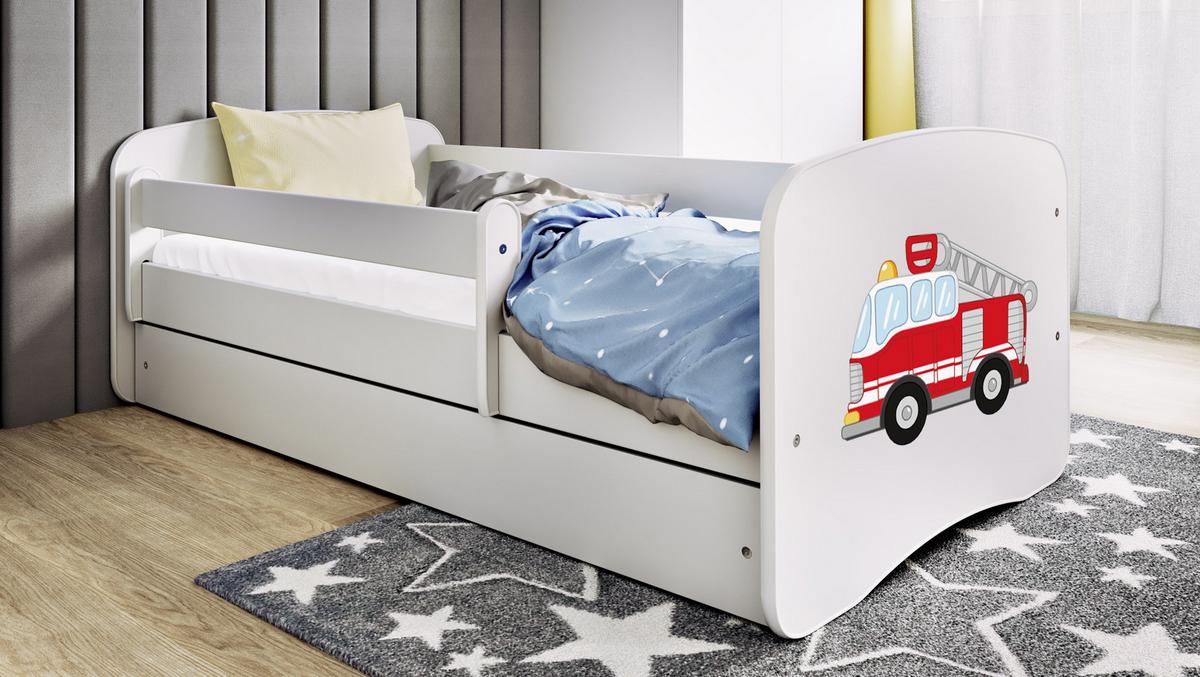 KINDERBETT Emily mit Schublade und Matratze, Weiß 70x140 cm - Rot, Holzwerkstoff (140/70cm) - WFL GROUP