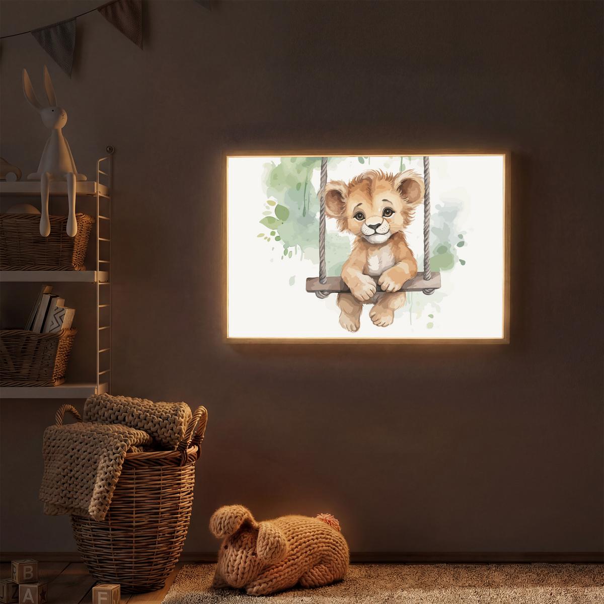 NACHTTISCHLAMPE MIT AKKU Löwe - Tier - Kinder - Dschungel 100x70 cm - Weiß, Holzwerkstoff (8/100/70cm) - OnlyWow
