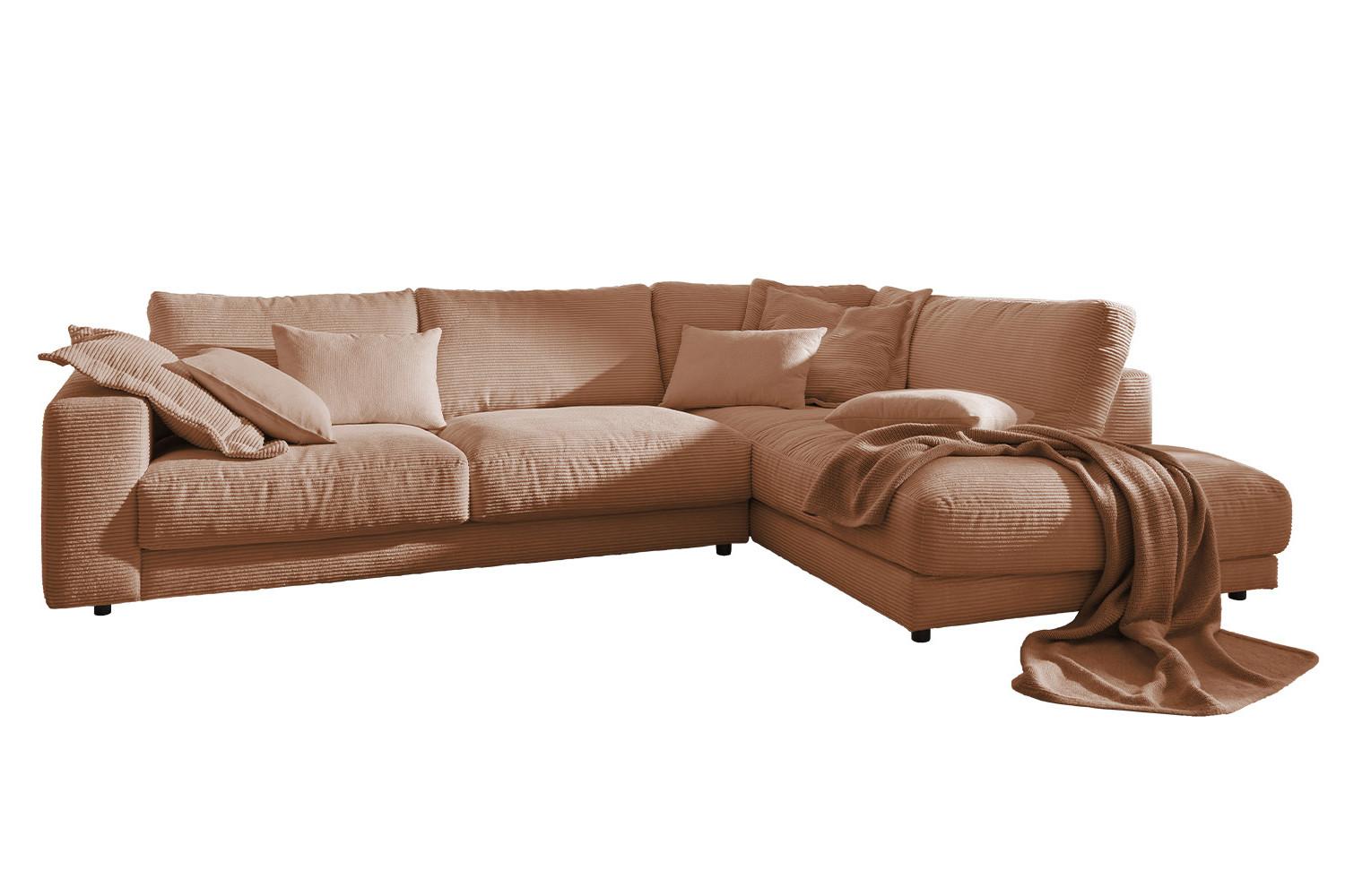 ECKSOFA MADELINE Braun Cord - Schwarz/Braun, Kunststoff/Textil (325/224cm) - KAWOLA